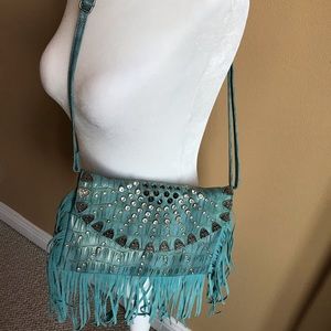 Buckle Embellished Turquoise Crossbody Purse